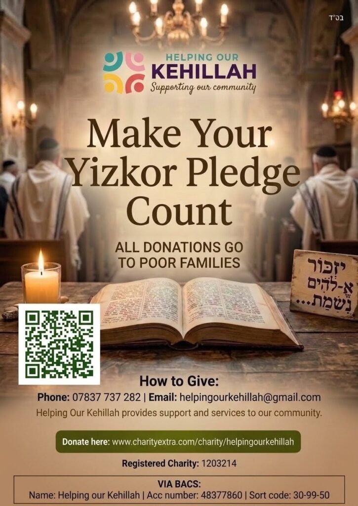Make your Yizkor pledge count – all donations go to poor families